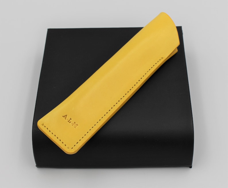 Personalised Italian Leather Single Pen Case Sheath in a choice of colours Vibrant Yellow