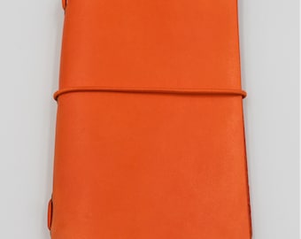 Italian Leather Field Notes Cover or Moleskin Cahier in Bright Orange  - FREE personalisation