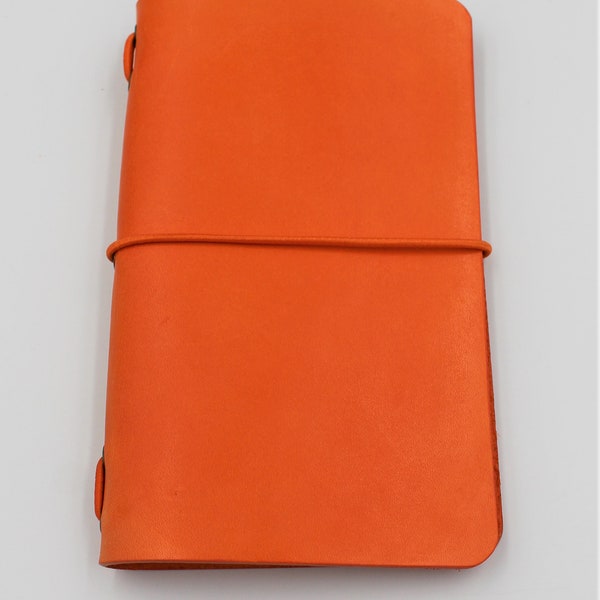 Italian Leather Field Notes Cover or Moleskin Cahier in Bright Orange  - FREE personalisation