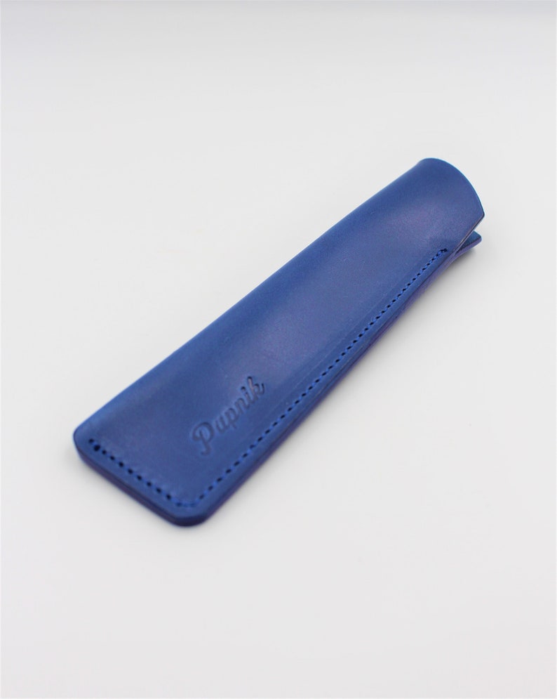 Personalised Italian Leather Single Pen Case Sheath in a choice of colours Indigo Blue