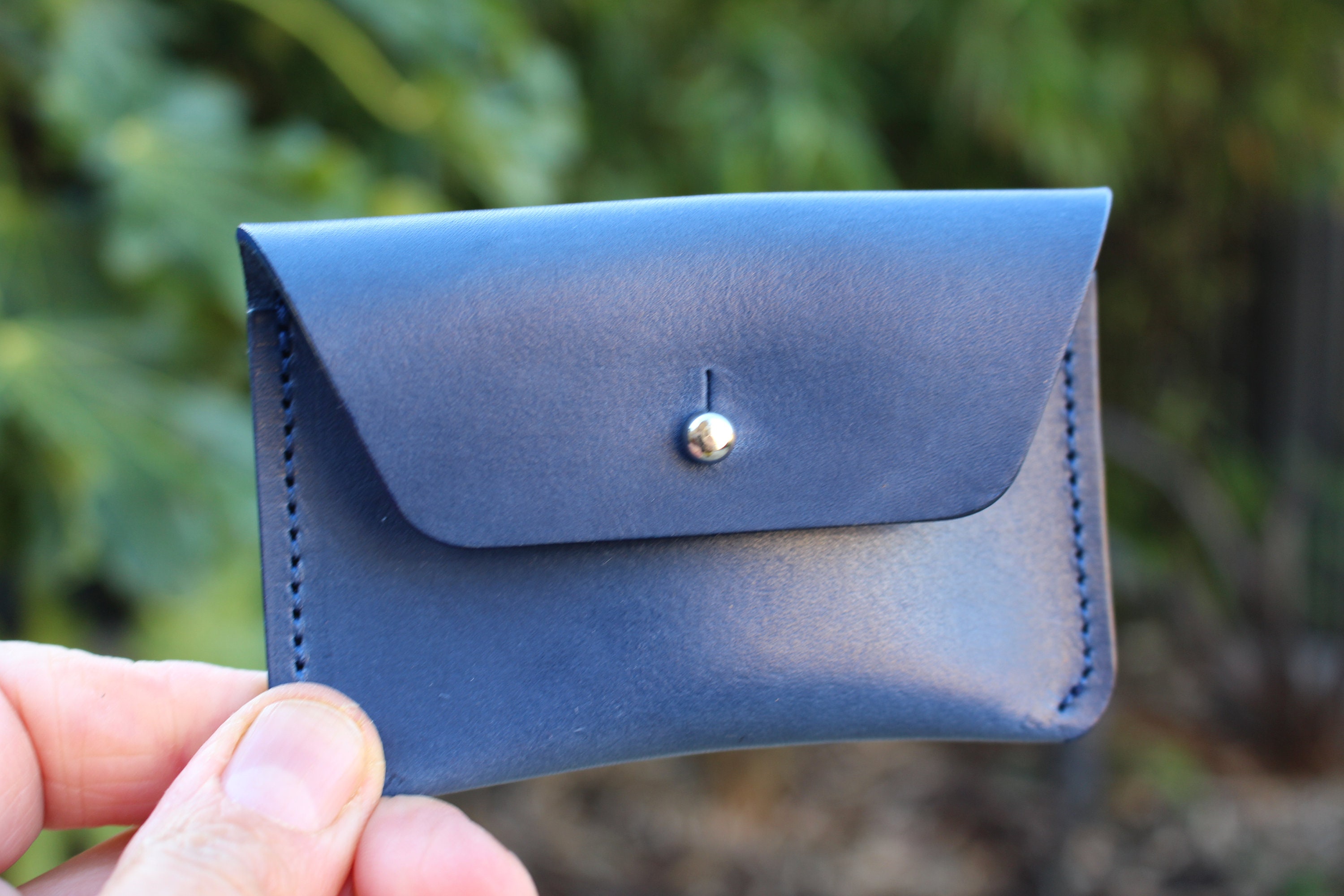 Italian Leather Coin Purse Card Holder in Indigo Blue FREE 