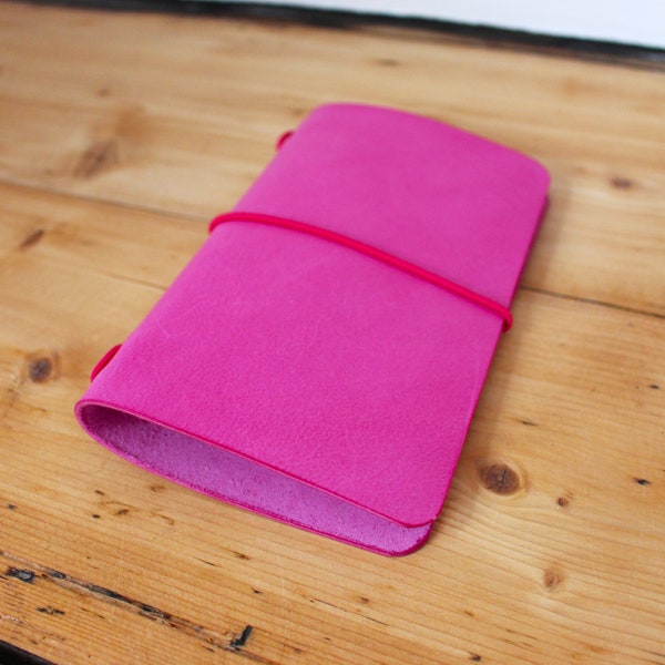 Italian Leather Field Notes Cover or Moleskin Cahier in Bright Pink  - FREE personalisation