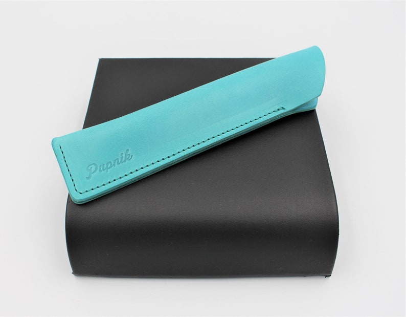 Personalised Italian Leather Single Pen Case Sheath in a choice of colours Turquoise