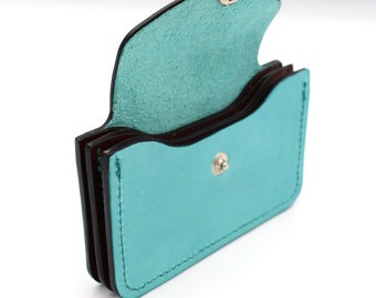 Minimalist Turquoise Blue Card Holder Wallet in Beautiful Italian Leather  - FREE personalisation