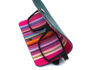 Italian Leather Minimalist Fold Over Glasses Case in Dark Teal/Green