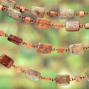 Long (49in) Boho Chain Necklace with Limestone & Czech Glass Beads