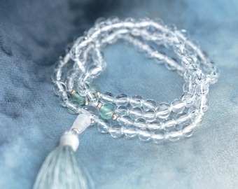 108 Quartz Crystal Mala Beads (5mm) with Fluorite Counters