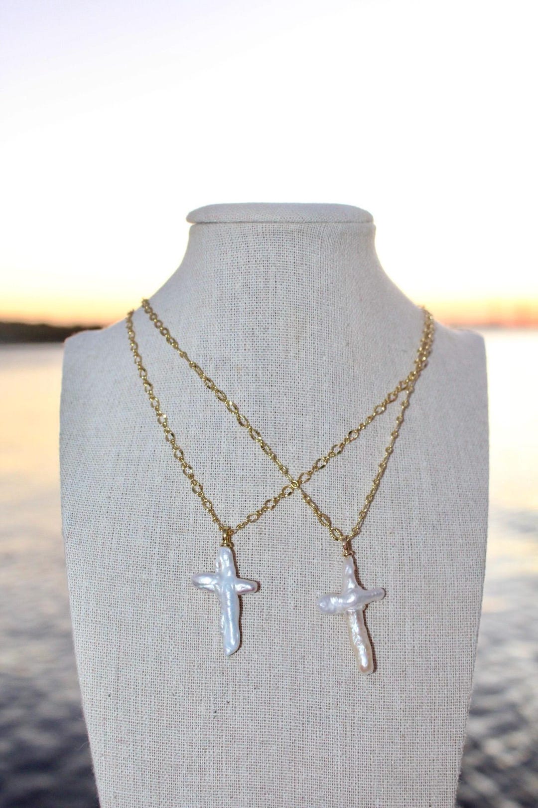 Gold Pearl Cross Necklace - Etsy