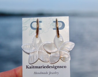 Gold Stainless Steel Shell Flower Earrings / Hibiscus Earrings / Plumeria Earrings