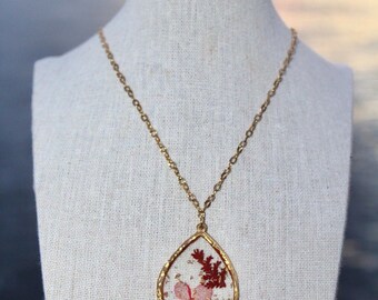 Stainless Steel Gold Pressed Flower Necklace