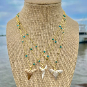 18K Gold Plated Apatite Gemstone x Shark Tooth Necklace