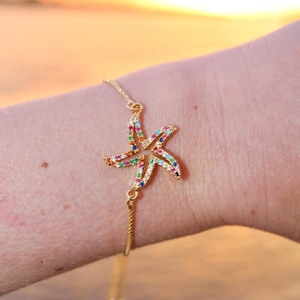 18 kt vergulde zeester tennisarmband / verstelbare box-schakelarmband