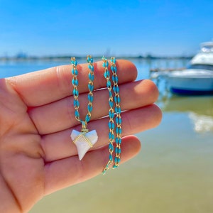 14K Gold Plated Teal Shark Tooth Necklace