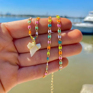 14K Gold Plated Colorful Shark Tooth Necklace image 1