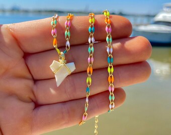 14K Gold Plated Colorful Shark Tooth Necklace