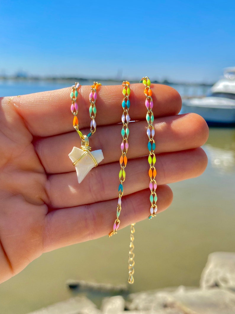 14K Gold Plated Colorful Shark Tooth Necklace image 1