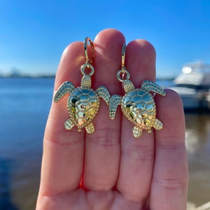 14K Gold Plated Sea Turtle Huggies / Sea Turtle Earrings / Sea Turtle Jewelry
