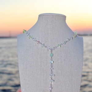 Silver Crystal Quartz Shark Tooth Lariat Necklace