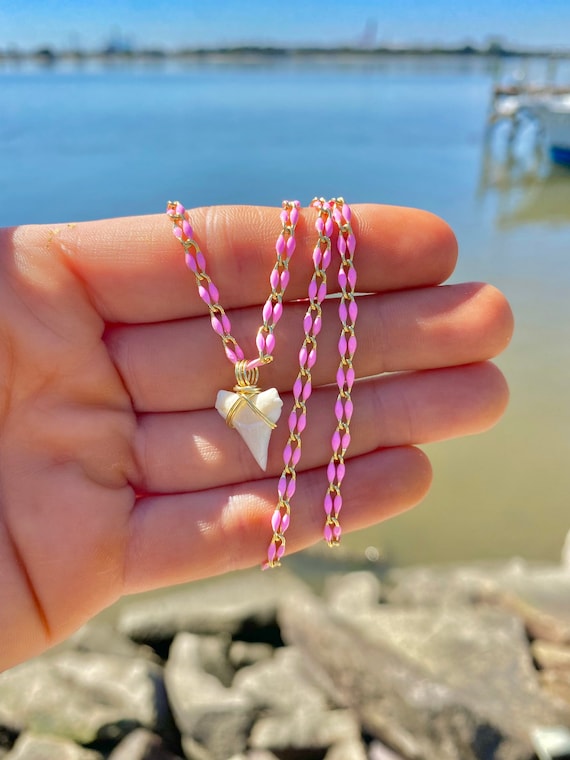 14K Gold Plated Pink Shark Tooth Necklace 