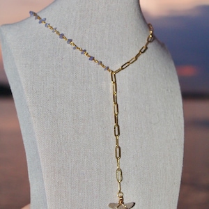 Gouden kristalkwarts haaientand lariatketting