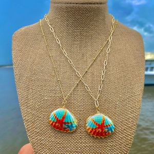 Gold Starfish Sea Shell Necklaces / Hand painted sea shell necklace