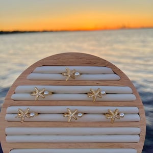 18K Gold Plated Pearl & Starfish Ring