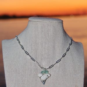 925 Sterling Silver Paperclip Chain Seaglass x Shark Tooth Necklace