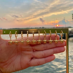 20K Gold Plated Sea Turtle Huggies / Sea Turtle Earrings / Sea Turtle Jewelry