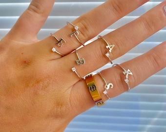 925 Sterling Silver Initial Cuff Ring / Silver Initial Ring / Dainty Initial Ring