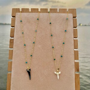 18K Gold Plated Apatite Gemstone x Shark Tooth Necklace
