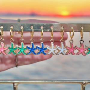 18K Gold Plated Starfish Huggies (Multiple Colors) / Starfish Earrings / Starfish Jewelry / Starfish Hoops / Sea Stars