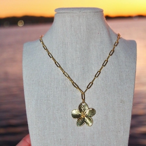 Gold Tropical Flower Necklace / Plumeria Necklace / Hibiscus Necklace
