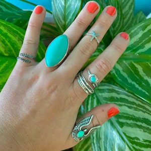 Turquoise Statement Ring | Western Ring | Feather Ring | ThunderBird Ring | Adjustable Ring | Cuff Ring | Eagle Ring | Bird Ring | Western