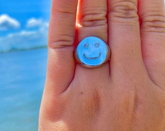 Silver Chunky Smiley Face Stackable Rings