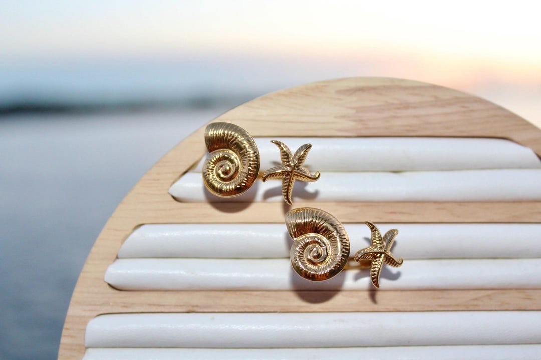 Shell Gold Plated Rings Stainless Steel Gold Plated Shell & Starfish Ring - Etsy