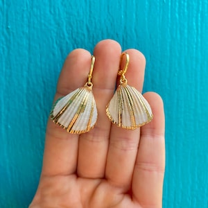 Electroplated Sea Shell Huggies