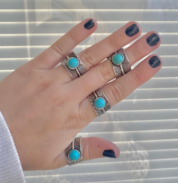 Turquoise Feather Wrap Ring - Etsy