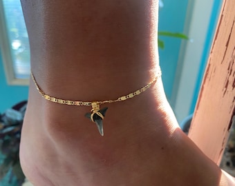 Gold Stainless Steel Mako Sharks Tooth Anklet