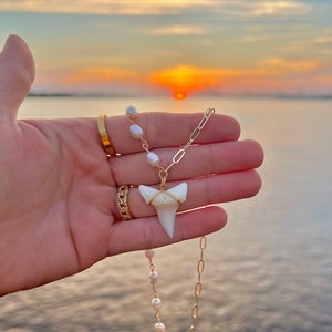 Freshwater Pearl x Mako Shark Tooth Necklace