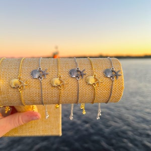 Shell & Starfish Tennis Bracelet / adjustable box chain bracelet