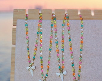 14K Gold Plated Colorful Shark Tooth Necklace