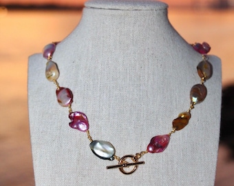 Colorful Freshwater Pearl Beaded Toggle Necklace