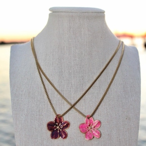 Gold Box Chain x Tropical Flower Necklace / Plumeria Necklace / Hibiscus Necklace