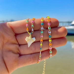 14K Gold Plated Colorful Shark Tooth Necklace image 3