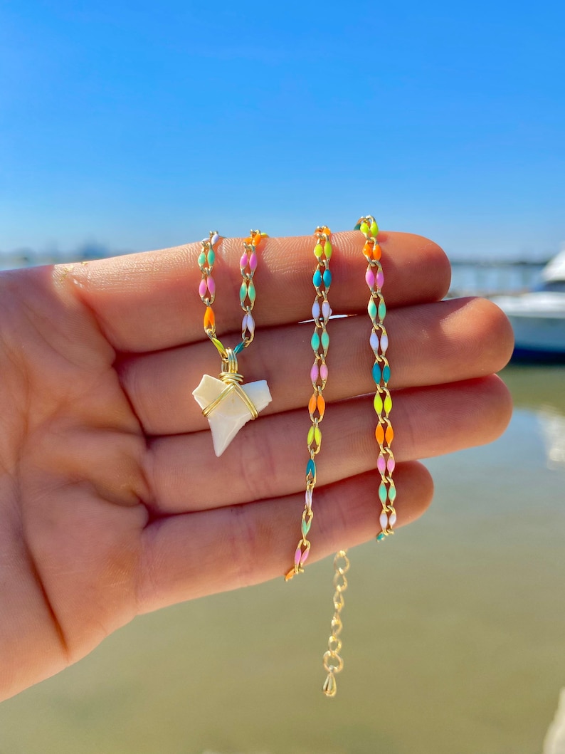 14K Gold Plated Colorful Shark Tooth Necklace image 3