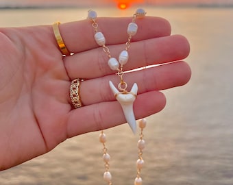 Freshwater Pearl X Mako Shark Tooth Necklace - Etsy