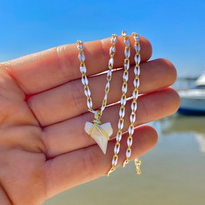 14K Gold Plated White Shark Tooth Necklace