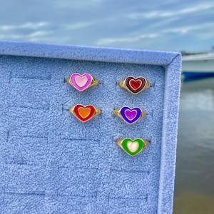 Real 18K Gold Plated Heart Ring | Gold Heart Ring | Rainbow Gold Heart Ring