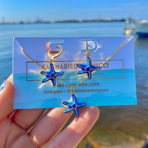 18K Gold Plated Blue Starfish Set