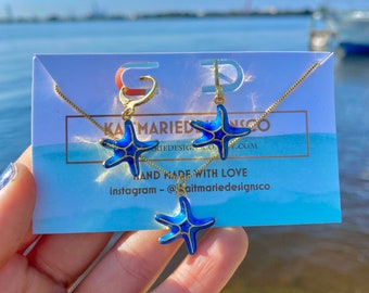 Juego de estrellas de mar azul chapadas en oro de 18 quilates